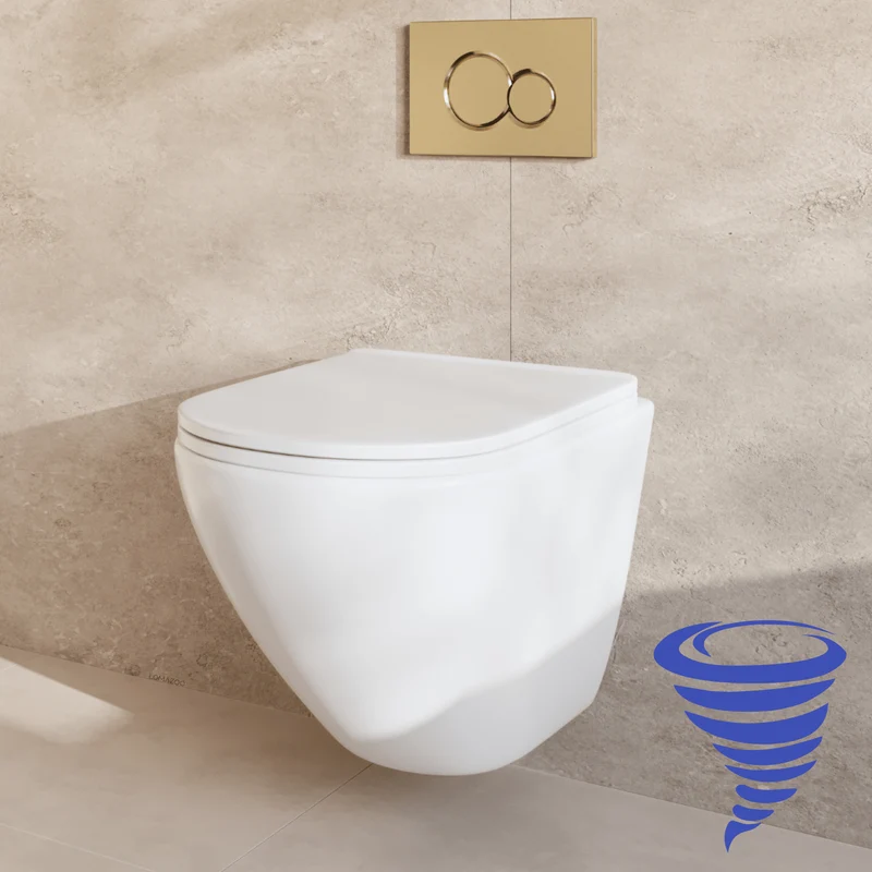 Hangtoilet met Inbouwreservoir - Rond Wit - Drukplaat Rond Goud - Linea