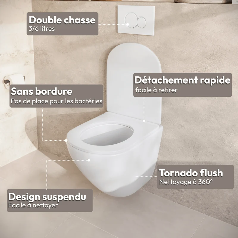 Hangtoilet met Inbouwreservoir - Rond Wit - Drukplaat Rond Goud - Linea