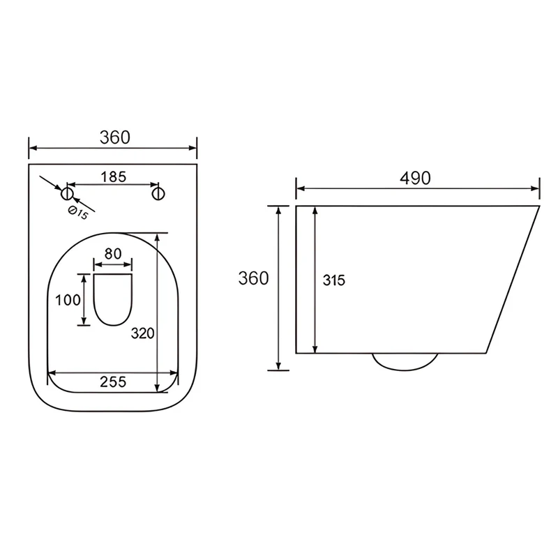 Hangtoilet met Inbouwreservoir - Rond Wit - Drukplaat Rond Zwart - Linea