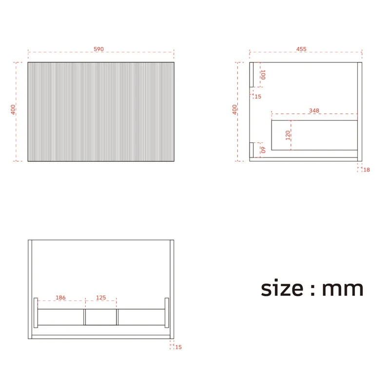 Badmeubelset ROVANI 60cm - Walnoot - Ribbel front - Wastafel Wit