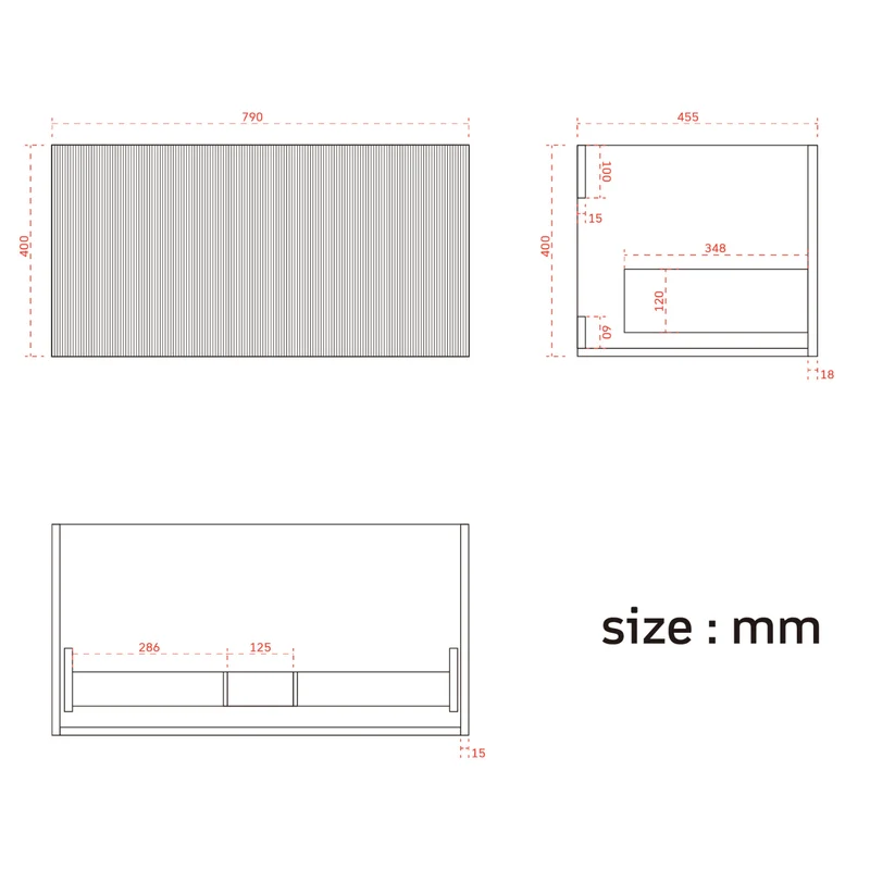 Badmeubelset ROVANI 80 cm - Walnoot - Ribbel front - Wastafel wit