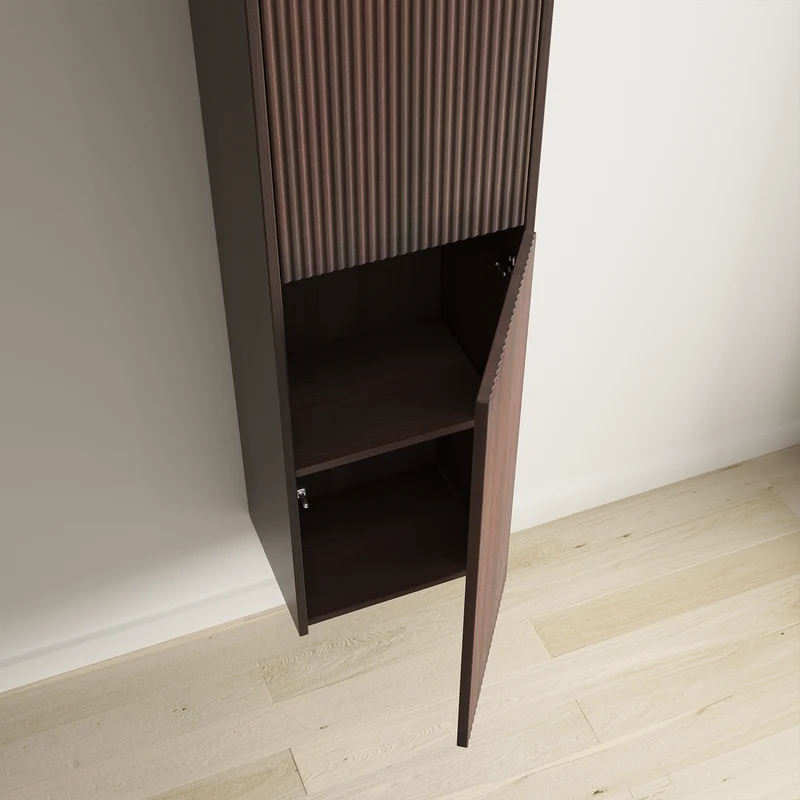 Badmeubelset ROVANI 100 cm - Walnoot - Ribbel front - Wastafel wit