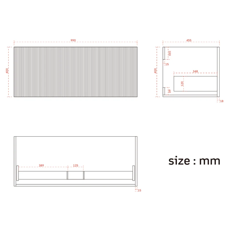 Badmeubelset ROVANI 100 cm - Walnoot - Ribbel front - Wastafel wit