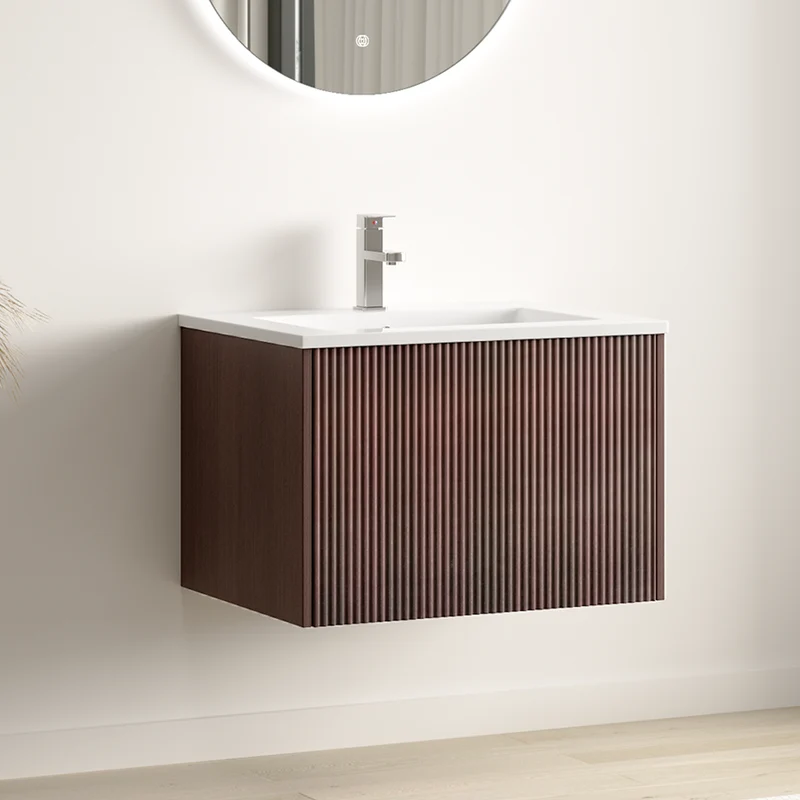 SOVINA Ribbel Walnoot - Wastafel Wit - 60cm