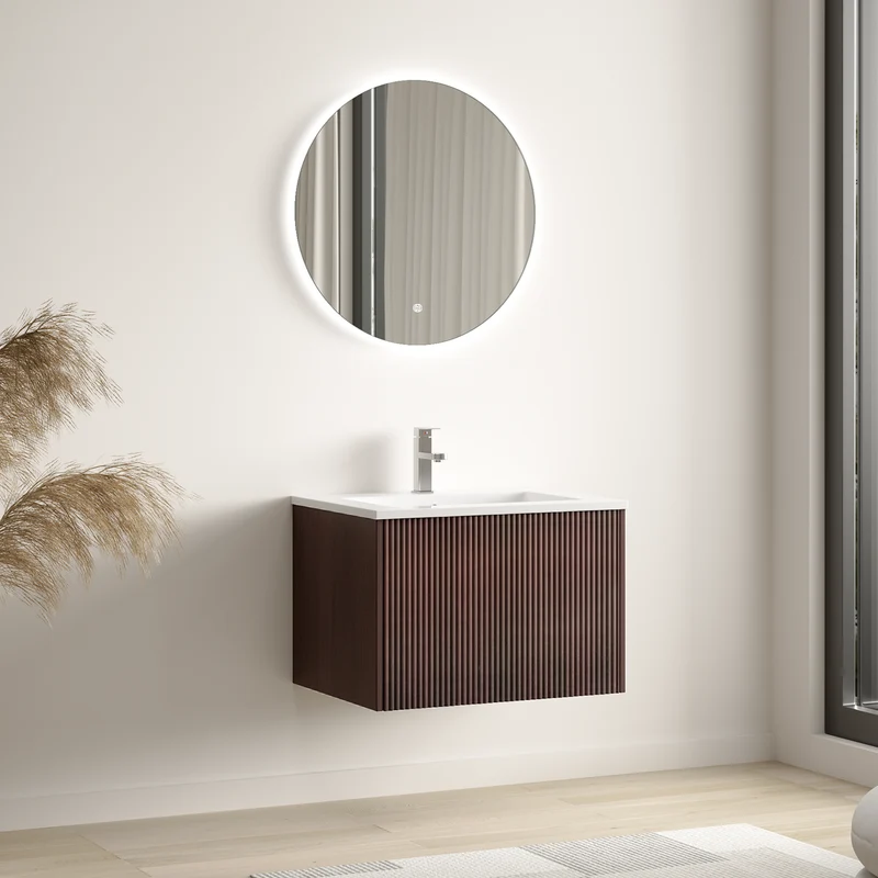 SOVINA Ribbel Walnoot - Wastafel Wit - 60cm