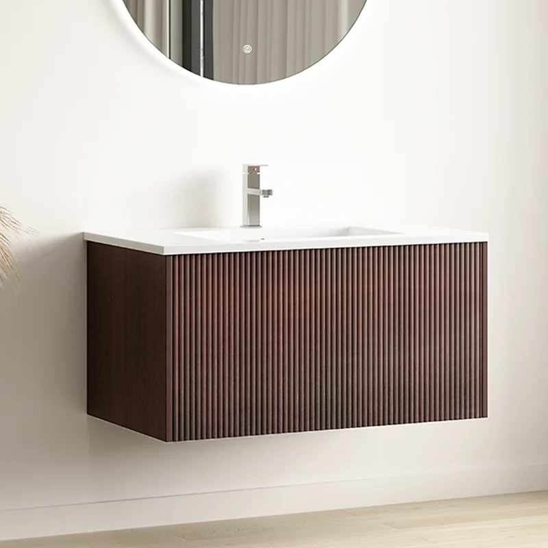 SOVINA Ribbel Walnoot - Wastafel Wit - 80cm