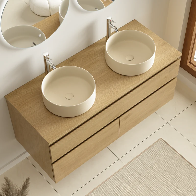 Alira Licht Eiken - Wastafel Rond 2x - 120cm