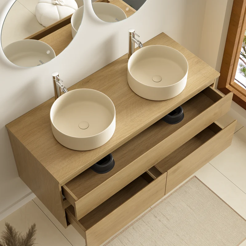 Alira Licht Eiken - Wastafel Rond 2x - 120cm