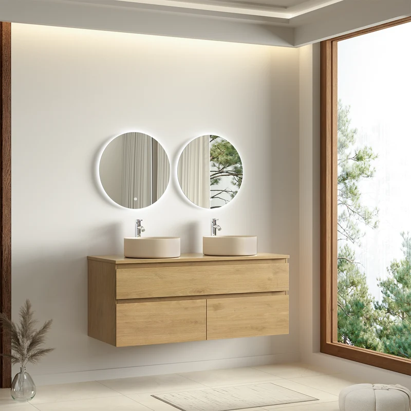 Alira Licht Eiken - Wastafel Rond 2x - 120cm