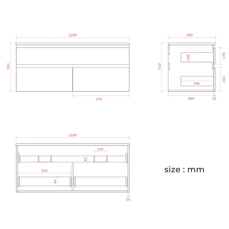 Alira Licht Eiken - Wastafel Vierkant 2x - 120cm
