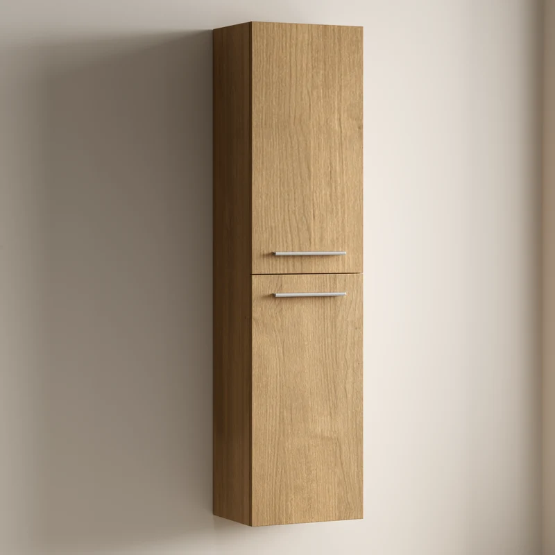 Badmeubelset NAVERO 120 cm - Met Kolomkast - Licht Eiken - Wastafel Wit