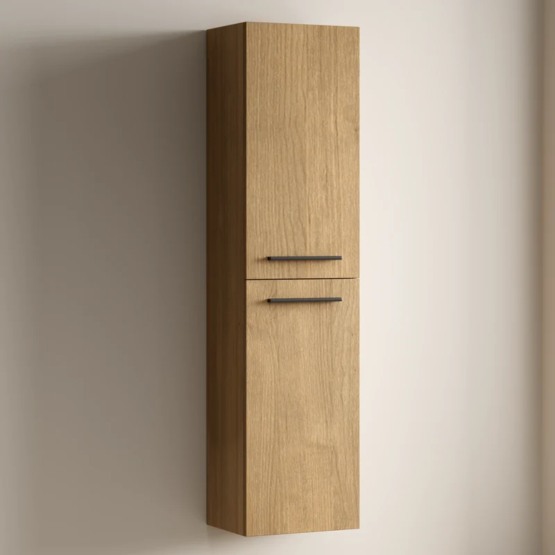 Badmeubelset NAVERO 120 cm - Met Kolomkast - Licht Eiken - Wastafel Wit