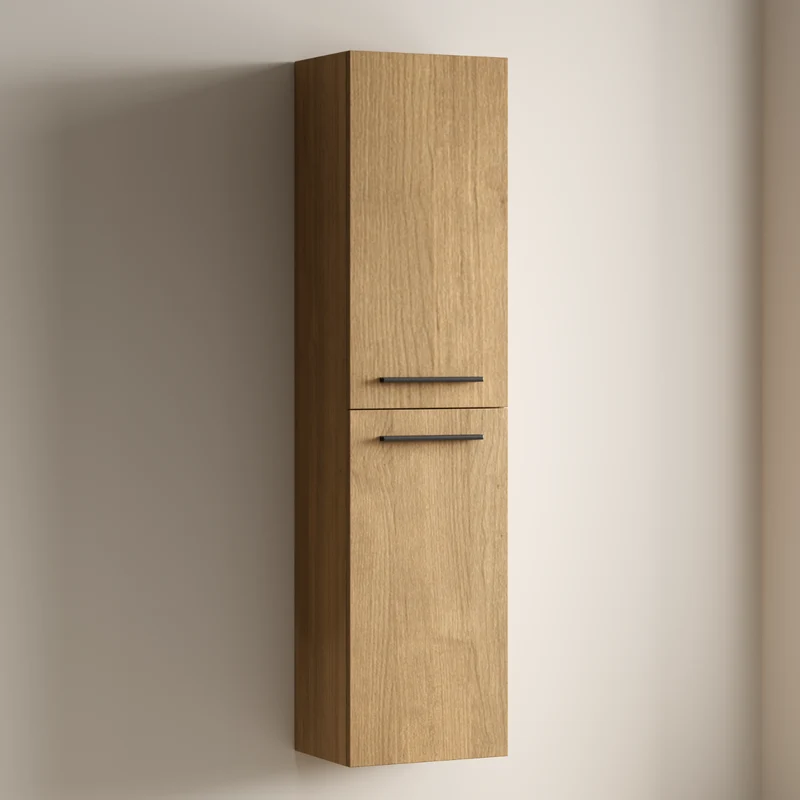 Badmeubelset NAVERO 140 cm - Met Kolomkast - Licht Eiken - Wastafel Wit
