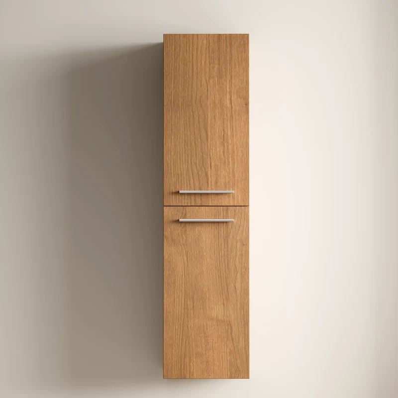 Badmeubelset NAVERO 120 cm - Met Kolomkast - Warm Eiken - Wastafel Wit