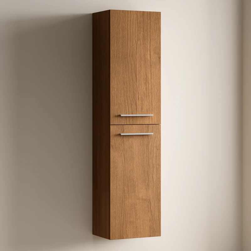 Badmeubelset NAVERO 140 cm - Met Kolomkast - Warm Eiken - Wastafel Wit