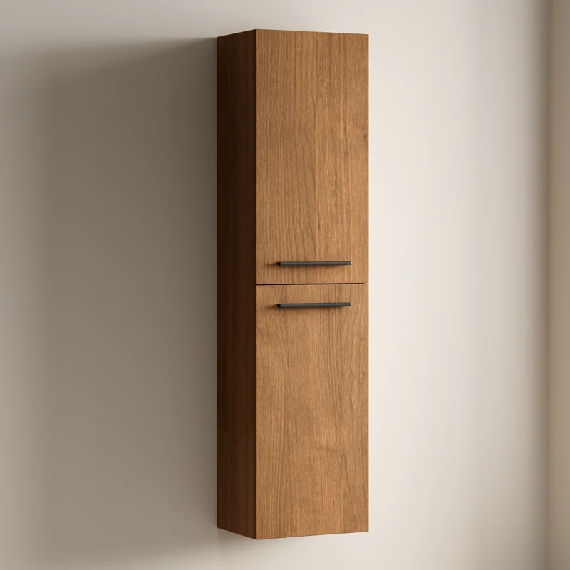 Badmeubelset NAVERO 140 cm - Met Kolomkast - Warm Eiken - Wastafel Wit