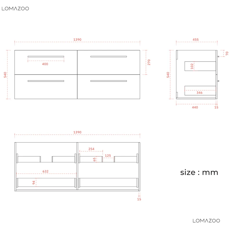 Badmeubelset NAVERO 140 cm - Met Kolomkast - Warm Eiken - Wastafel Wit