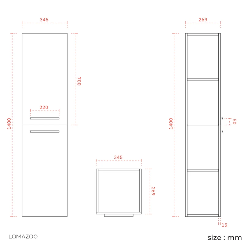 Badmeubelset NAVERO 140 cm - Met Kolomkast - Warm Eiken - Wastafel Wit