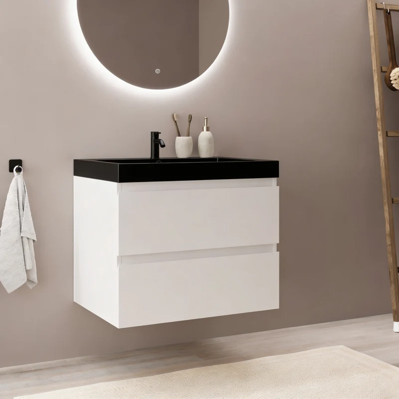 MONACO Glanzend Wit - Wastafel Zwart - 60 cm
