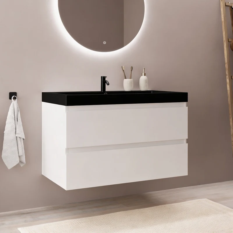 MONACO Glanzend Wit - Wastafel Wit - 80 cm