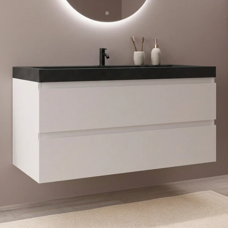 MONACO Glanzend Wit - Wastafel Zwart - 100 cm