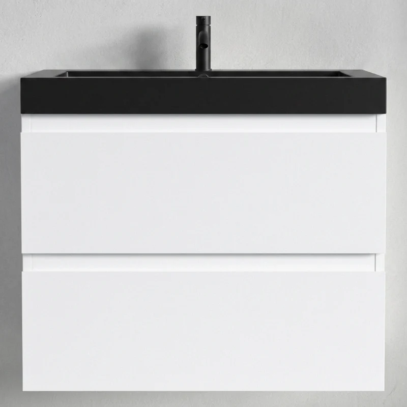 Badmeubelset AVALON 60 cm - Met Kolomkast - Glanzend Wit - Wastafel Zwart