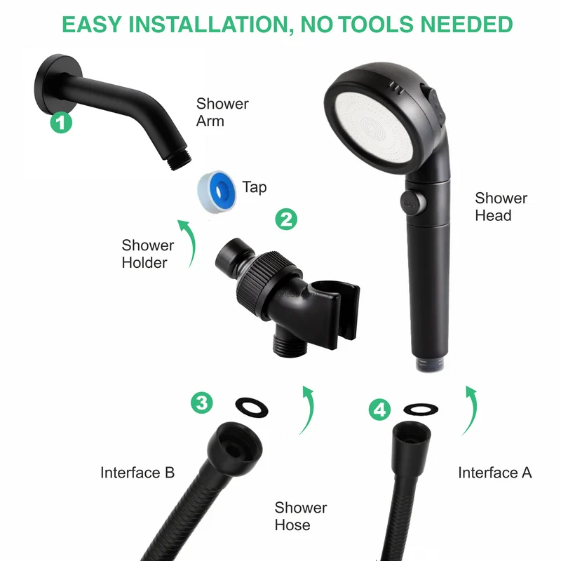 EcoPower 4-in-1 Vitamin C Black Shower Head Kit