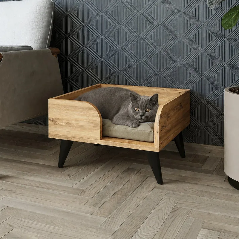 Roomart Hundebett & Katzenbett – erhöhtes Haustierbett mit Beinen, 50 x 50 cm, für kleine Hunde & Katzen – Eiche