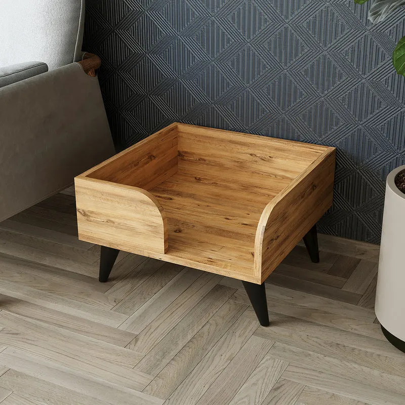Roomart Hundebett & Katzenbett – erhöhtes Haustierbett mit Beinen, 50 x 50 cm, für kleine Hunde & Katzen – Eiche
