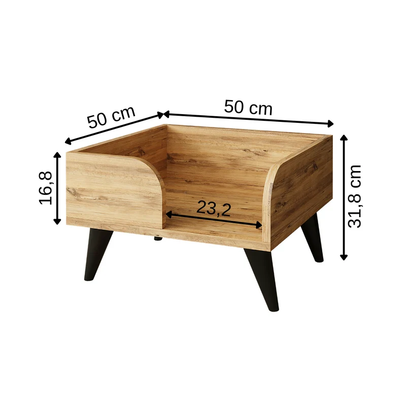 Roomart Hundebett & Katzenbett – erhöhtes Haustierbett mit Beinen, 50 x 50 cm, für kleine Hunde & Katzen – Eiche
