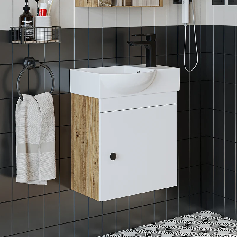 Roomart Badmöbel-Set PUNTO, 46 cm, schmales Gäste-WC-Set mit Spiegelschrank, in 4 Farben