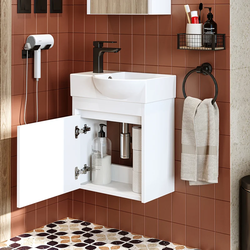 Roomart Waschbeckenunterschrank LEO, 46,5 cm, Hahnloch links, in 4 Farben