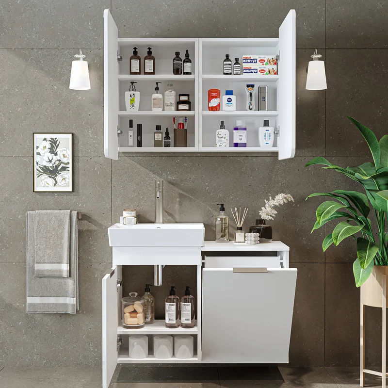 Roomart 3-teiliges Badmöbel-Set LYCIA, 49 cm, Waschtisch mit Spiegelschrank, in 4 Farben