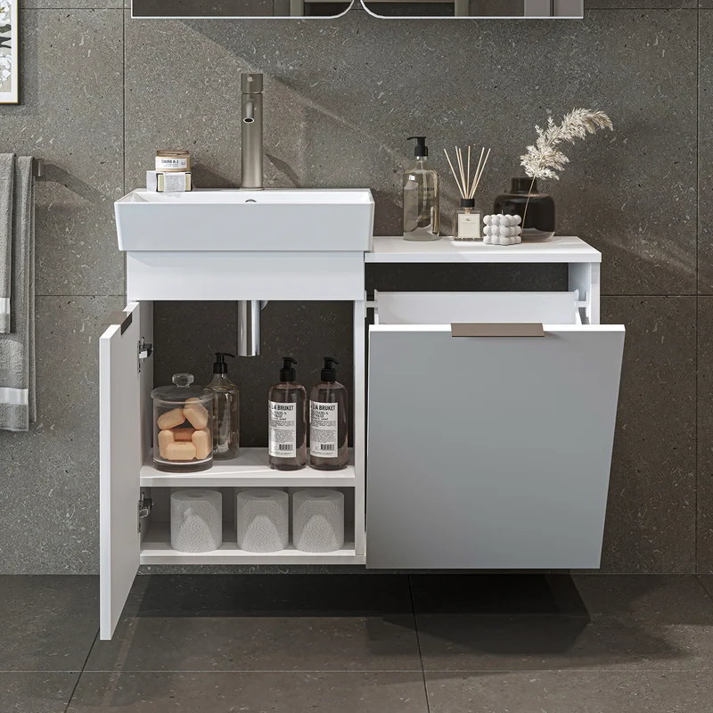 Roomart 3-teiliges Badmöbel-Set LYCIA, 49 cm, Waschtisch mit Spiegelschrank, in 4 Farben
