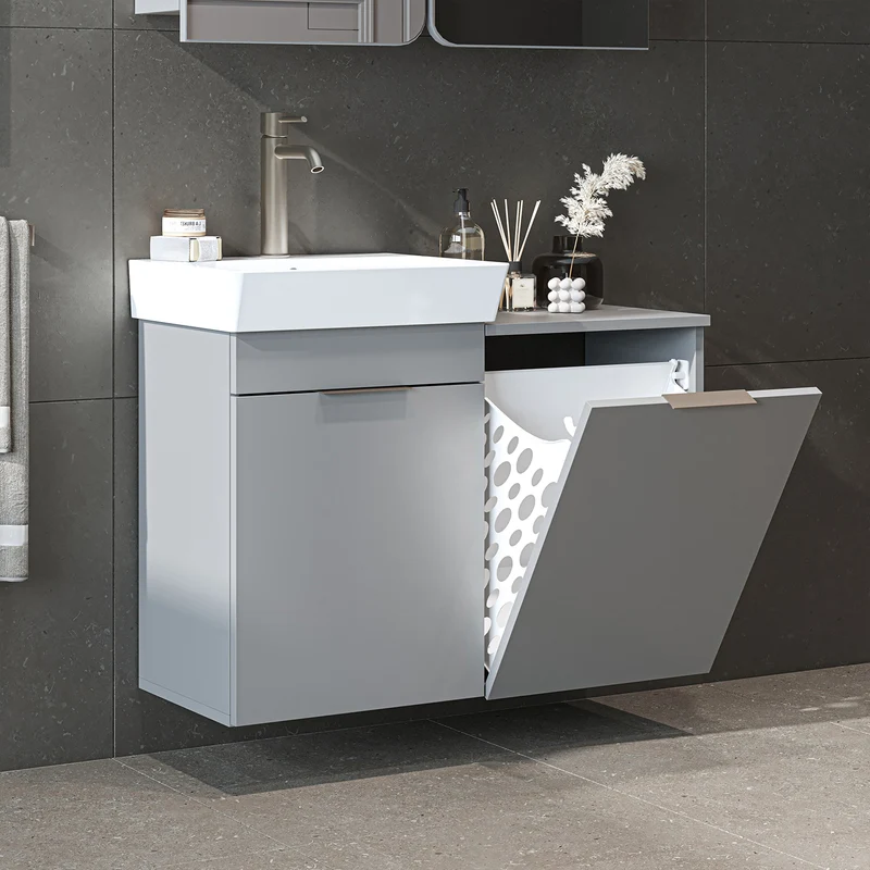 Roomart Waschbeckenunterschrank LYCIA, 49 cm, mit Waschbecken und Wäschefach, in 4 Farben