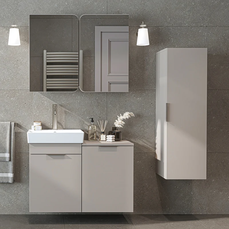 Roomart 4-teiliges Badmöbel-Set LYCIA, 49 cm, Waschtisch, Spiegelschrank und Hochschrank, in 4 Farben
