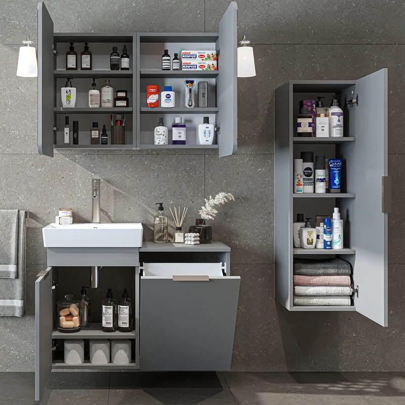 Roomart 4-teiliges Badmöbel-Set LYCIA, 49 cm, Waschtisch, Spiegelschrank und Hochschrank, in 4 Farben