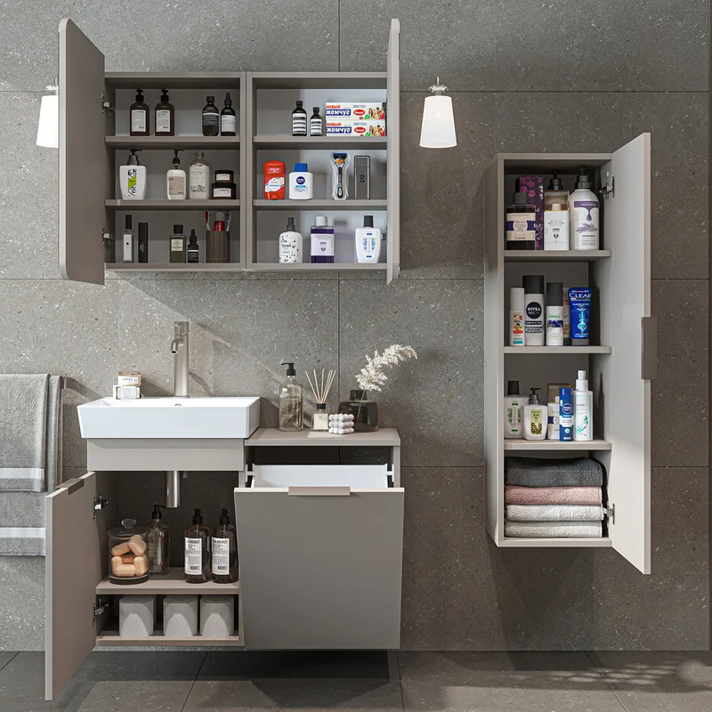 Roomart 4-teiliges Badmöbel-Set LYCIA, 49 cm, Waschtisch, Spiegelschrank und Hochschrank, in 4 Farben