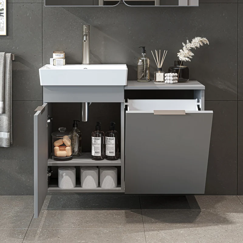 Roomart 4-teiliges Badmöbel-Set LYCIA, 49 cm, Waschtisch, Spiegelschrank und Hochschrank, in 4 Farben
