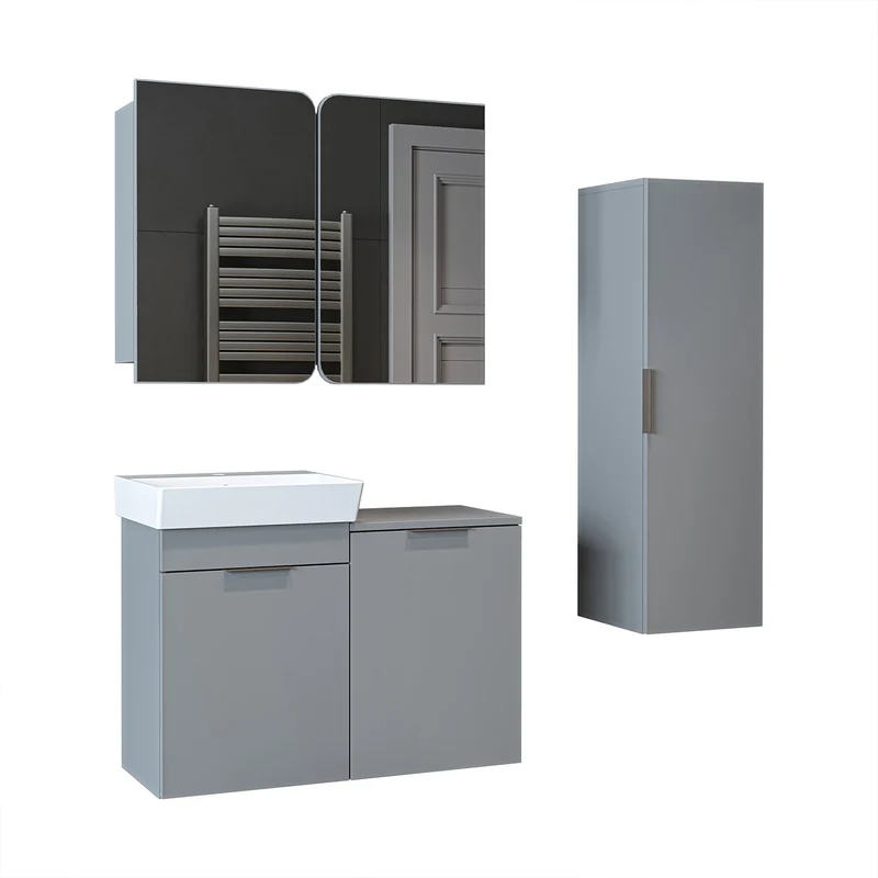 Roomart 4-teiliges Badmöbel-Set LYCIA, 49 cm, Waschtisch, Spiegelschrank und Hochschrank, in 4 Farben