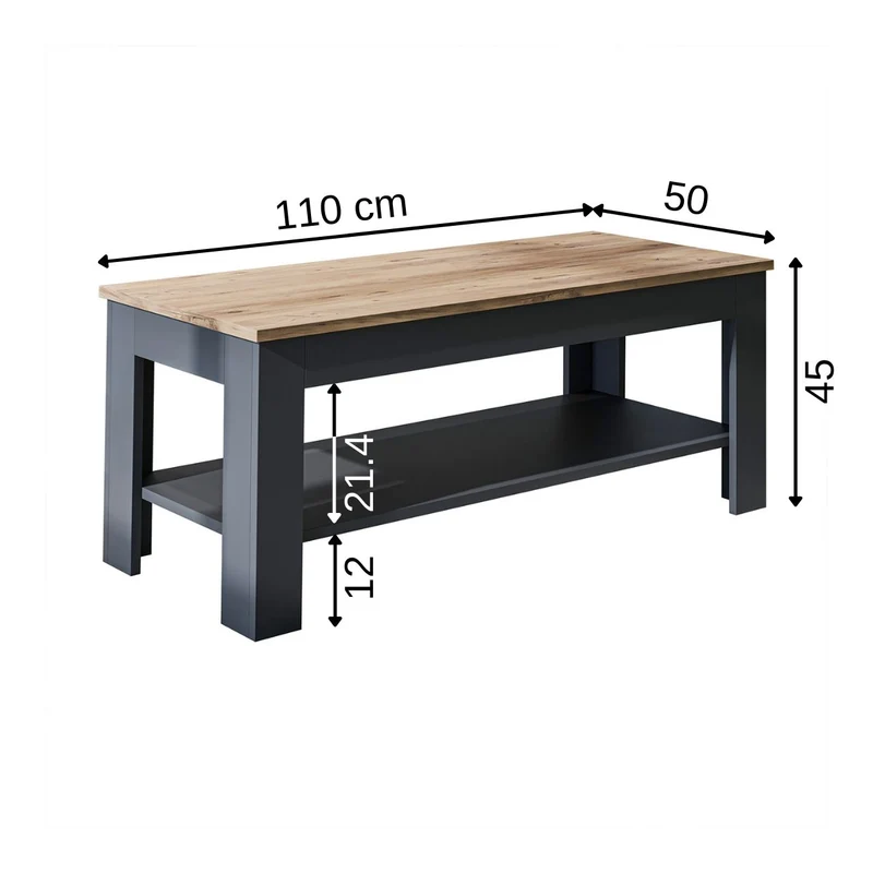 Roomart Couchtisch HELSINKI, 80 oder 110 cm, mit Ablageboden, in 4 Farben