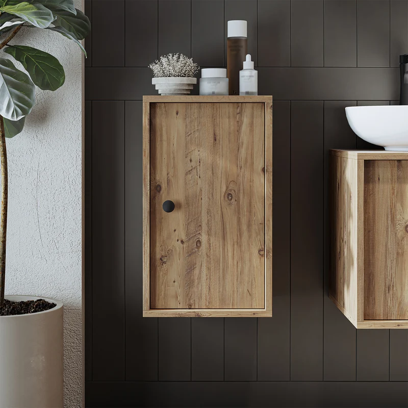Roomart GUSTO Hochschrank 35 cm – Bad-Hängeschrank mit Soft-Close – Moderner Badezimmerschrank mit Stauraum – Weiß oder Eiche