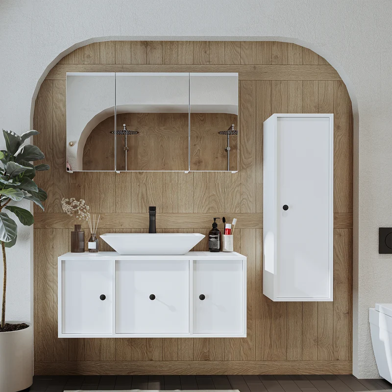 Roomart Badmöbel-Set GUSTO-ATL 105 cm, 4-teilig mit Keramik-Waschbecken und Spiegelschrank