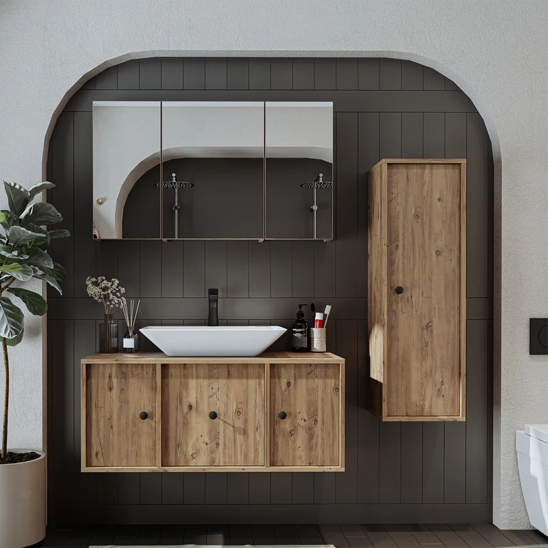 Roomart Badmöbel-Set GUSTO-ATL 105 cm, 4-teilig mit Keramik-Waschbecken und Spiegelschrank