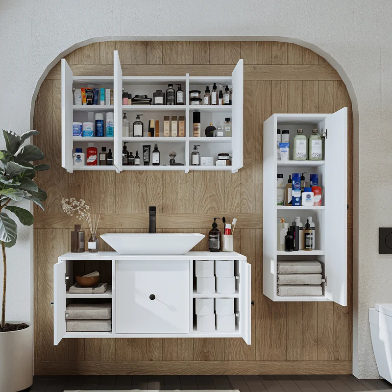 Roomart Badmöbel-Set GUSTO-ATL 105 cm, 4-teilig mit Keramik-Waschbecken und Spiegelschrank