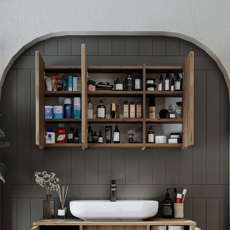 Roomart Badmöbel-Set GUSTO-ATL 105 cm, 4-teilig mit Keramik-Waschbecken und Spiegelschrank