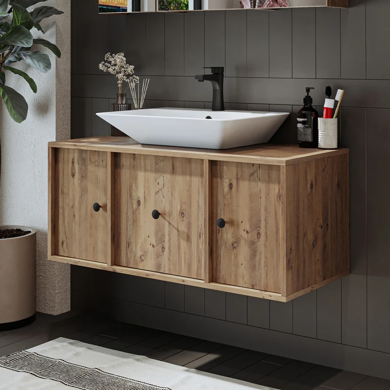 Roomart Badmöbel-Set GUSTO-ATL 105 cm, 4-teilig mit Keramik-Waschbecken und Spiegelschrank