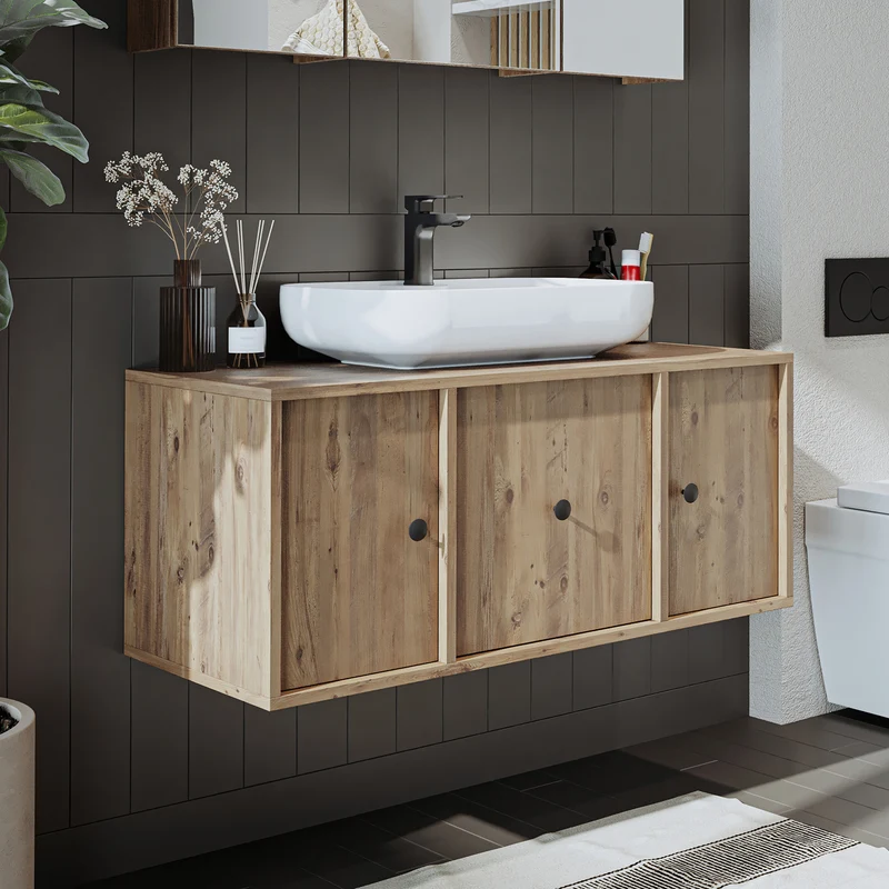 Roomart Badmöbel-Set GUSTO 105 cm, 4-teilig mit Keramik-Waschbecken und Spiegelschrank in 2 Farben