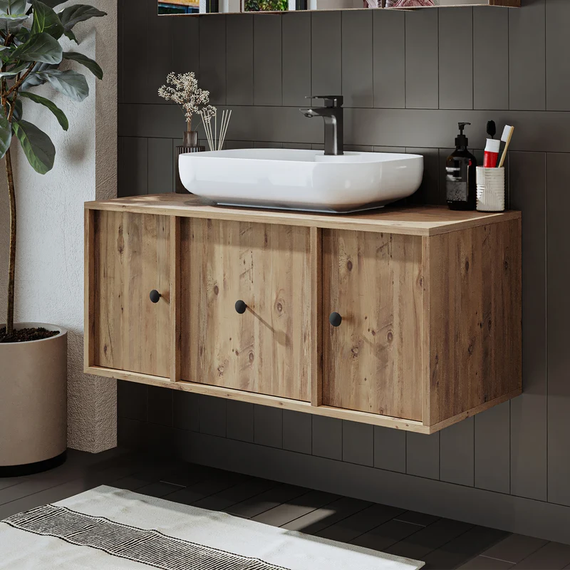 Roomart Badmöbel-Set GUSTO 105 cm, 4-teilig mit Keramik-Waschbecken und Spiegelschrank in 2 Farben