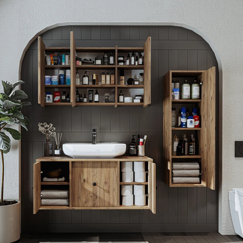 Roomart Badmöbel-Set GUSTO 105 cm, 4-teilig mit Keramik-Waschbecken und Spiegelschrank in 2 Farben
